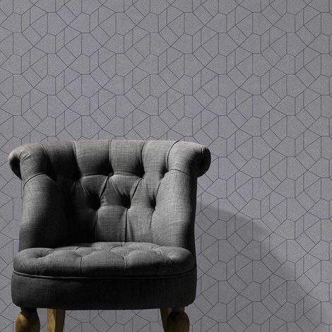 Papier peint tendance gris foncé intissé chambre | Tapisserie géométrique moderne bureau & couloir | Papier peint intissé irisé (1/3)