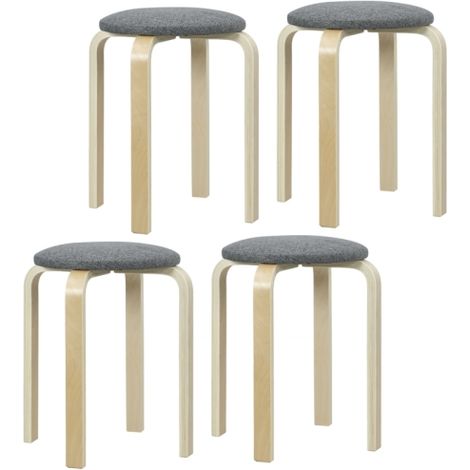 4er-Set moderne, stapelbare Hocker, runde Hocker ohne Rückenlehne mit gepolsterter Sitzfläche, für Zuhause, Büro, Esszimmer, Küche, 40 x 40 x 45 cm, Grau
