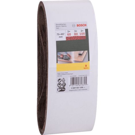 BOSCH - SET 9 NASTRI ABRASIVI MISTI PERLEVIGATRICE GRANA 60/80/100 75x457 MM
