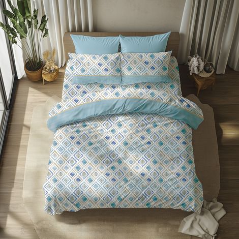 Set Completo Letto Singolo Sasila, in Policotone, Lavabile in Lavatrice, Azzurro (1/4)