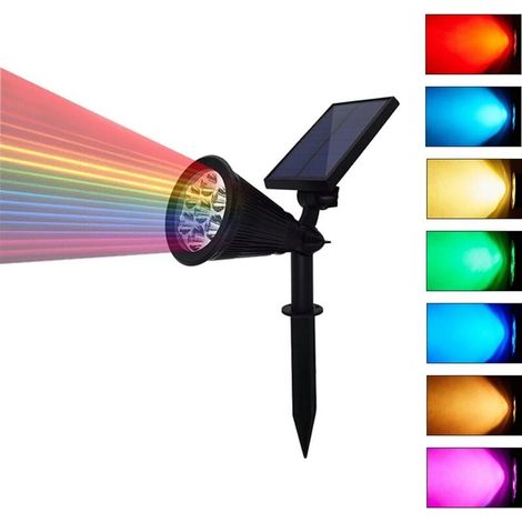Projecteurs de jardin LED à énergie solaire, changement de couleur automatique, 7 couleurs, éclairage étanche. (1/4)
