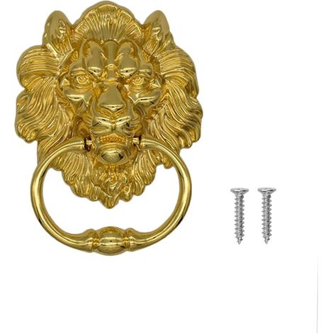 1 x Door Knocker Lion Head Knocker Front Door Knocker with 2 Screws Zinc Alloy Lion Head Rings for Furniture Drawer Handle Bar Stools Gold (1/5)