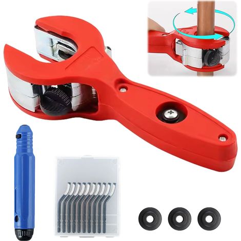 Coupe-tube à cliquet avec 3 roues de coupe et outils d'ébavurage de rechange - Coupe-tube en cuivre de 8 à 29 mm - Coupe-tube de précision - Acier inoxydable - Tubes en cuivre - Convient pour les