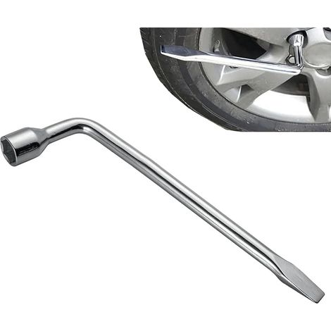 Clé Roue de Secours Type L, Fort Couple, 17mm Démonte Roue Tête Plate, Multifonctionnel à Economiser des Efforts, Pour Réparation de Voiture (Argent) (1/5)