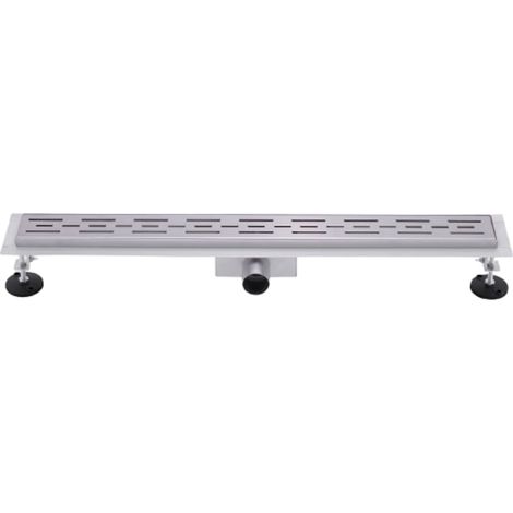 Caniveau de douche ©, en acier inoxydable, profondeur 52 mm, pieds amovibles, modèle à lignes, 90 cm (1/5)