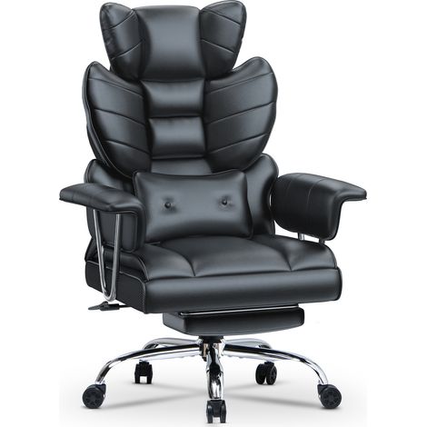 Botifly Fauteuil de Bureau Ergonomique en PU Cuir, Noir, avec Repose-pieds, Dossier Inclinable 90°-135°, Soutien Lombaire, Appui-tête, Charge 159 kg (1/5)