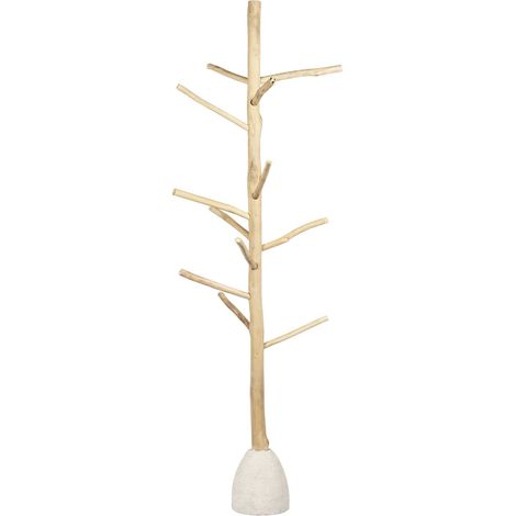 porte manteau décoratif en bois naturel esprit branche - bois naturel et base beige clair (1/3)