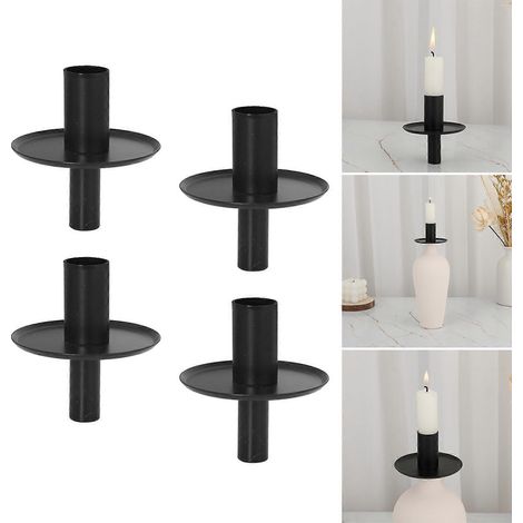 Bougeoirs vintage en métal noir pour bouteilles compatibles avec les bouteilles standard pour décoration de dîner - Lot de 4/8 pièces (1/4)
