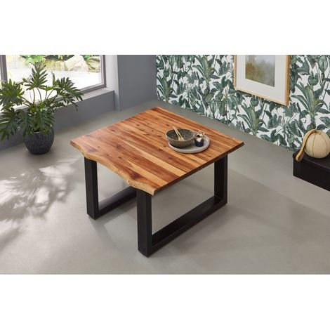 Couchtisch Baumkante 90 x 90 cm Akazie cognacfarben schwarz Esra (1/5)
