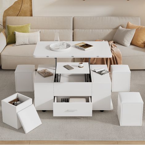 Table basse relevable 100x50 avec rangements blanc OKMYHOME (1/5)
