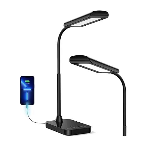 Lampe de bureau LED, lampe de bureau à col de cygne flexible, lampe de bureau rechargeable à commande tactile, variateur à trois vitesses (1/3)