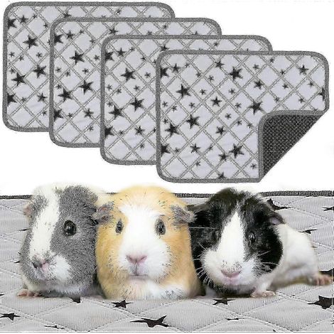 Lot de 4 tapis de cage pour cobayes, litière en polaire à motif étoiles, absorbante, lavable, antidérapante, pour petits animaux de compagnie (1/5)