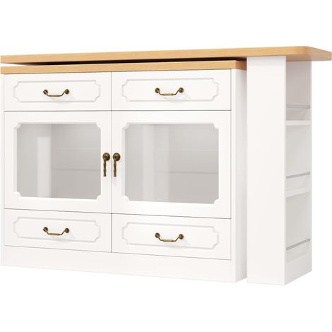 CAIziTable de bar extensible avec rangement (135-203×39×92.8cm), table à manger pivotante à 360°, adaptée à la chambre, au salon et à la salle à manger, table de bar télescopique avec LED, table haute (1/5)