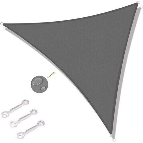 Voile d'ombrage triangulaire 4 x 4 x 4 m - Toile d'ombrage protégée contre les UV pour extérieur, terrasses, jardins - Gris (1/5)