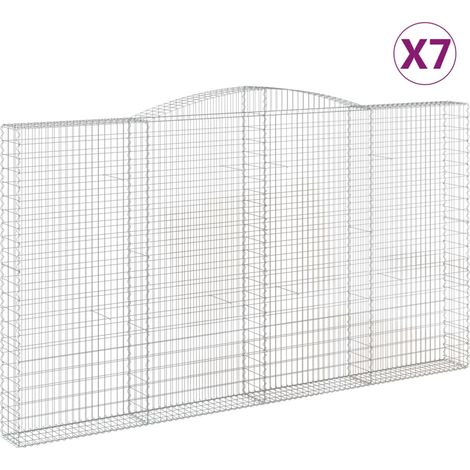 Cestas de gaviones valla jaula muro de contención arqueado 7 piezas 400 x 30 x 220/240 cm hierro galvanizado color plata 020041126