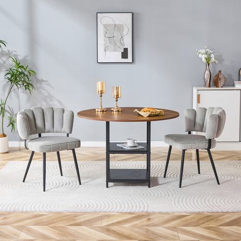 CHICFURN Mesa de comedor redonda 107 cm MDF nogal y metal con 2 sillas grises, ahorra espacio (1/5)