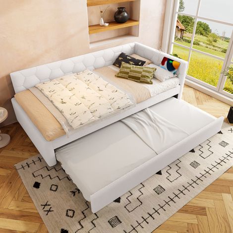 Ausziehbett 90x200 cm Mit Lattenrost, Weißer Velours (1/5)