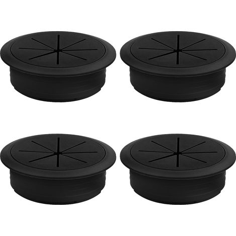 Passacavo flessibile in plastica da 60 mm (4 fori) con copricavo. Adatto per scrivanie, tavoli per computer, tavoli da lavoro e mobili.
