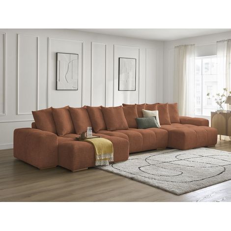 BOBOCHIC - Canapé panoramique convertible coffre ANAKIN tissu bouclette   Orange (1/5)