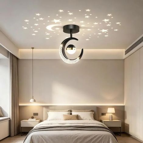 Moderne Lampe de Projection en Lune Noir,LED Lampe de Plafond Contemporain Abat-jour en Aluminium 16W Lustre,Lumière Chaude (1/5)