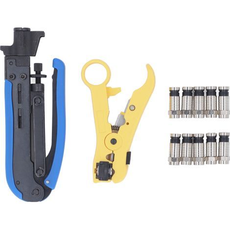 Kit d'outils de sertissage coaxial pour Compression de câble, avec dénudeur de fil, connecteur 10 pièces (1/5)