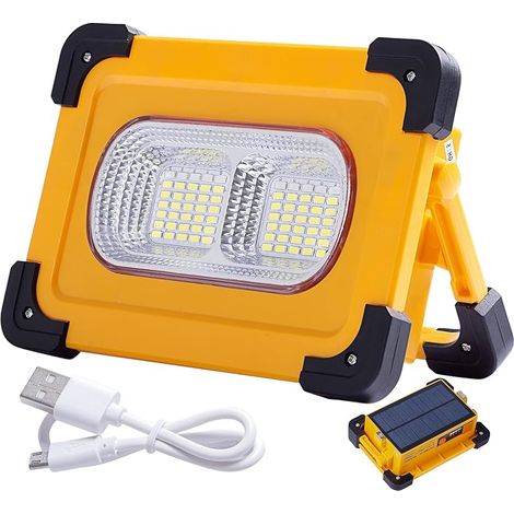 80W Projecteur LED Rechargeable, 4 Modes Lampe de Travail Solaire Portable avec USB, Projecteur de Chantier d'urgence étanche avec Batterie 10000mAh pour Camping, Travaux, Bricolage (1/5)