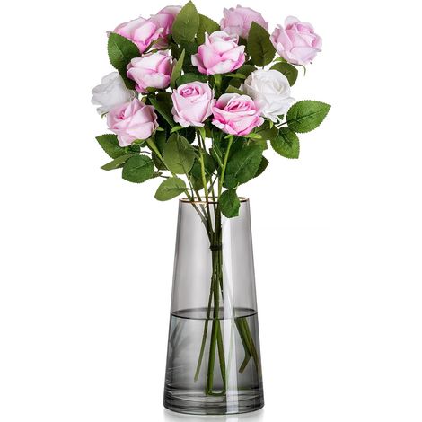 Vaso Trasparente, Vasi Vetro per decorare la stanza, 22cm Fiore Vaso, Moderno Vaso per Fiori, Decorazione Tavolo Soggiorno per Arrangementi Floreali E Decorazione Domestica – S (1/5)