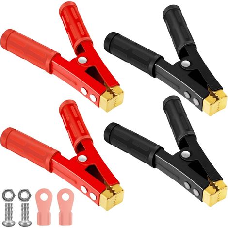 Lot de 4 pinces crocodiles grandes 16 cm, 1000 A pour batterie de voiture - Pinces crocodiles pour câbles de démarrage - Pinces auto en cuivre pur avec manchon isolant pour câbles de démarrage (1/5)