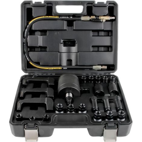 24 pièces Kit Extracteur d'Injecteur Pneumatique, Outil de Démontage pour Injecteurs, Jeu d'Extracteurs avec 19 Adaptateurs, Marteau Extracteur, Tuyau et Connecteurs (1/5)