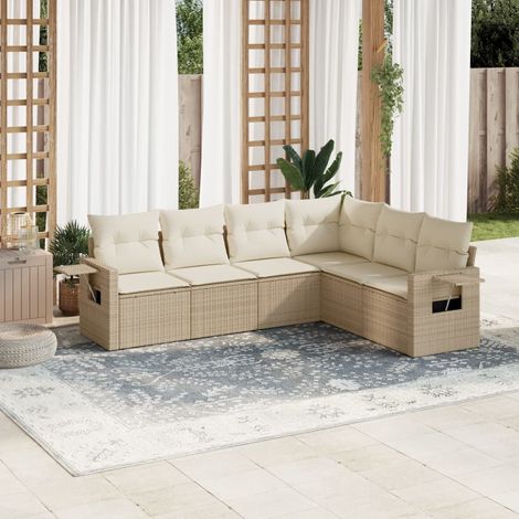 Juego de sofás jardín con cojines 6 pzas ratán sintético beige vidaXL (1/3)