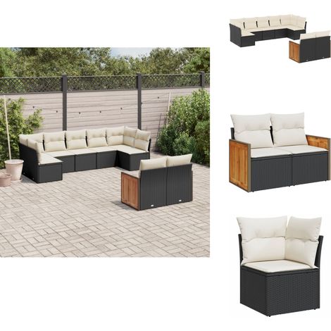 9-tlg. Garten-Sofagarnitur mit Kissen Schwarz Poly Rattan - Gartensortiment - Gartenmöbelset - Lounge Möbel - Rattan Gartenmöbel - Polyethylen Gartenmöbel (1/5)