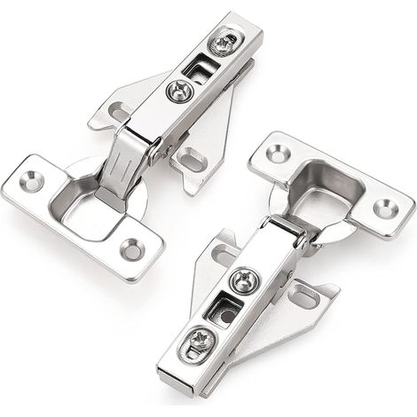 2 paires de charnières de porte de cuisine à fermeture amortie 110° en nickel satiné brossé avec vis (1/5)