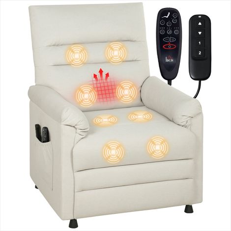 Fauteuil inclinable électrique massant chauffant, velours crème, 82x99x106 cm (1/5)