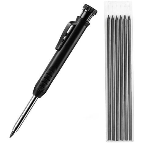 Crayons de Charpentier,Crayon de Menuisier,Marqueur de Crayon Mécanique,Marqueur Trou Profond à Pointe,avec 6 Mines de Crayon,pour Chantier de Construction,jauge de marquage (Noir) (1/5)
