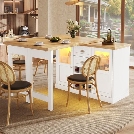 Mesa extensible LED 120-197 cm – Mesa de comedor con almacenamiento, mesa de comedor extensible giratoria 360°