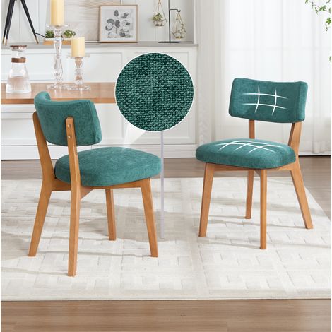 Set di 2 sedie da pranzo 54.5x47x77 cm verdi in legno massello con seduta imbottita (1/5)