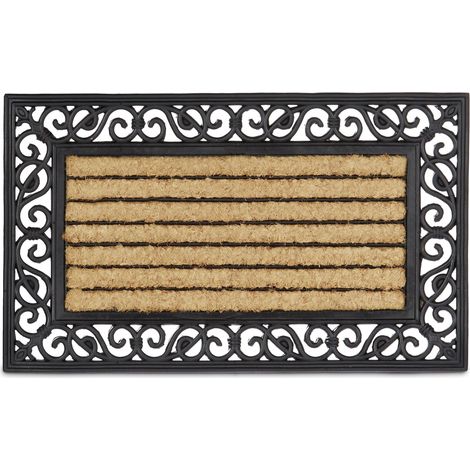 Paillasson en fibres de coco antidérapant extérieur intérieur 80 x 40 x 1 cm ambiance chaleureuse en caoutchouc marron (1/3)