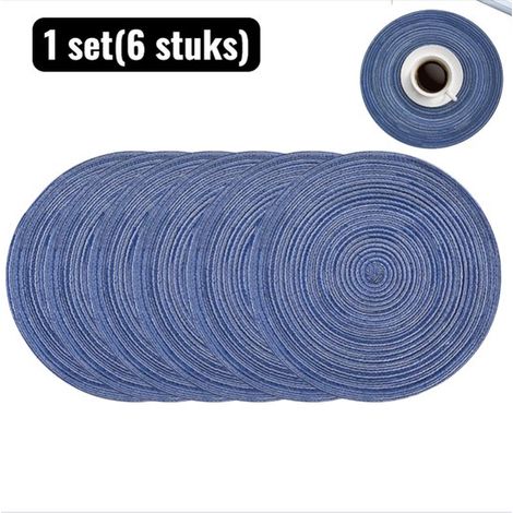 1 juego (6 piezas), Posavasos, Manteles individuales con aspecto de algodón, Manteles individuales resistentes al calor para uso diario, Azul (1/5)