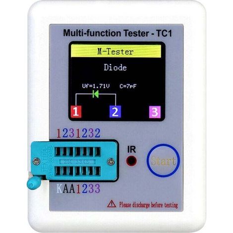 Testeur de transistor à écran couleur TC1 NPN / PNP transistor à effet de champ transistor diode résistance inductance condensateur thyristor batterie testeur d'étalonnage automatique, blanc (1/5)