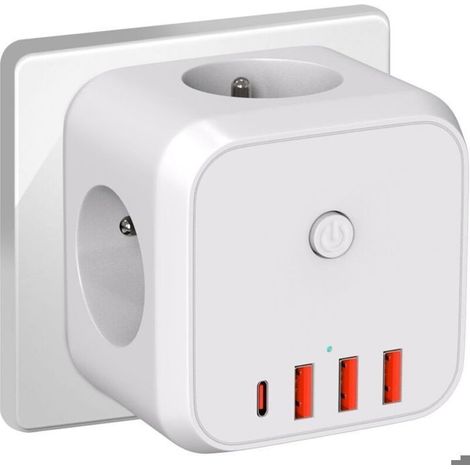 Multiprise Murale Cube 7 en 1 avec Protection Contre Les Surcharges&Parasurtenseurs,Multiprise Cube 4000W/16A avec Porte de Sécurité (1/4)