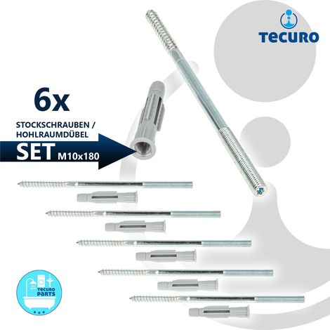 tecuro Stockschraube M 10 x 180 mm, verz. mit Universal Hohlraumdübel - 6 Stück