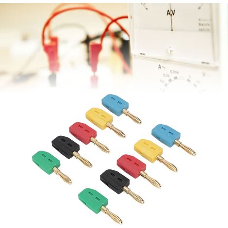 Juego de 10 conectores banana de conexión rápida de 4 mm chapados en oro, 32 A, fabricados en material PA6 ignífugo (V0) para instrumentos de medición de colores. (1/5)