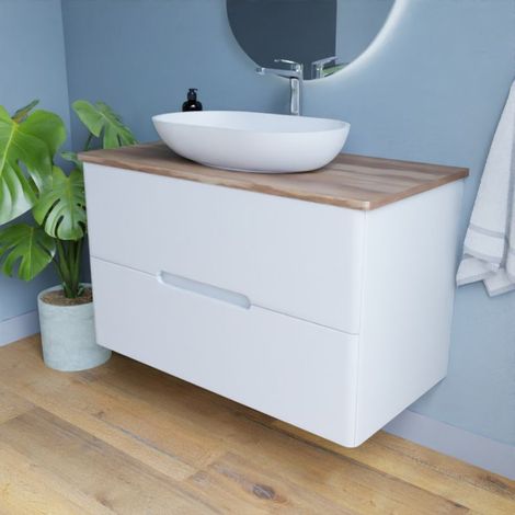Badezimmermöbel mit Waschbecken KLASS 100 cm - weiß und Holz (1/5)