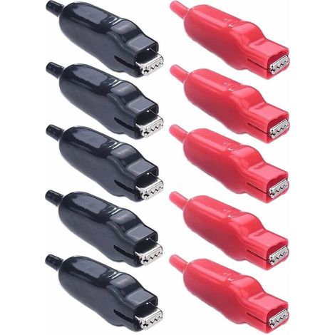 Lot de 10 pinces crocodiles 20 A isolées PVC rouge et noir pour voiture et projets électriques (1/4)