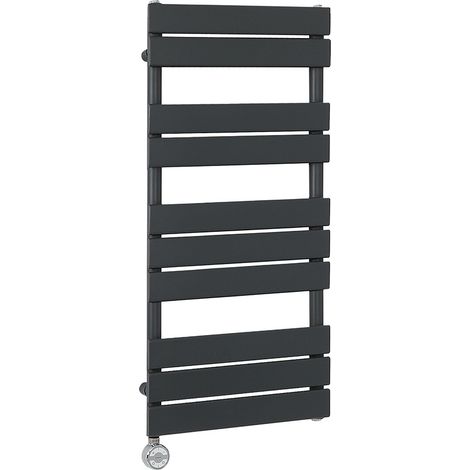 Milano Lustro Electric Anthracite Flat Panel Heated Towel Rail Radiator with Thermostatic Heating Element - 975mm x 450mm (1/4)