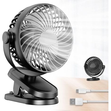 Mini ventilateur USB de table avec clip, ventilateur de table à clip silencieux avec batterie rechargeable 10 000 mAh, 3 vitesses 360 °, 2 en 1, pour chambre à coucher, bureau, camping (1/4)