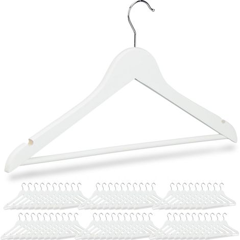 60x Cintre en bois, Traverse pantalon 44,5 cm, Encoche robe jupe chemise, Crochet pivotant 360°