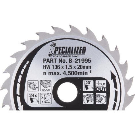 Makita B -21995 Lame de scie circulaire - Specialized - 136 x 20 - 24 dents - Bois (1/3)
