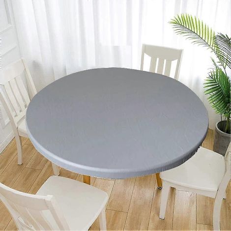 Nappe ronde en flanelle, élastique et antidérapante, grise, 120 cm de diamètre. Cette nappe en flanelle est imperméable et enduite. Coupe ajustée. (1/5)