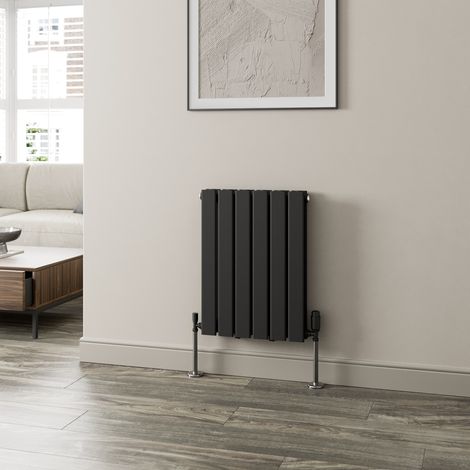 Black Flat Panel Designer Radiator Vertical Horizontal 600 x 456mm Double Panel